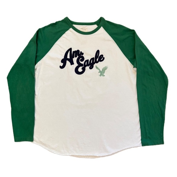 Y2K American Eagle Raglan Long Sleeve Cotton Shirt Grunge Preppy Men’s Large - Picture 7 of 7